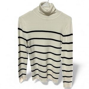 Chico's Cream and Black Striped Turtleneck Sweater